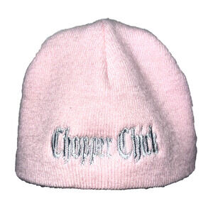 Chopper Chick Pink Winter Beanie Hat Grey Lettering Motorcycle Cross - Soft Knit